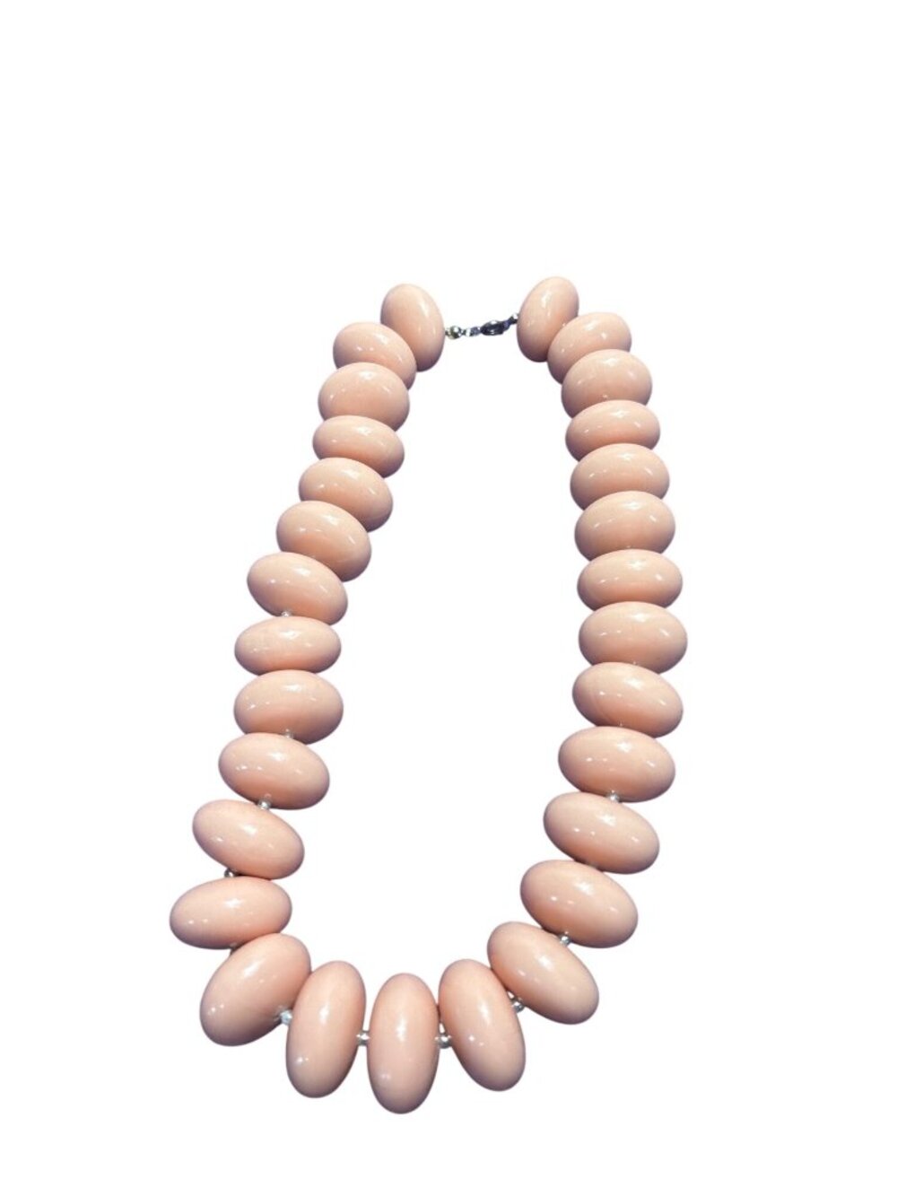 Vtg 80s Chunky Pale Pink Beaded Necklace Silvertone Spacer Beads Spring Ring